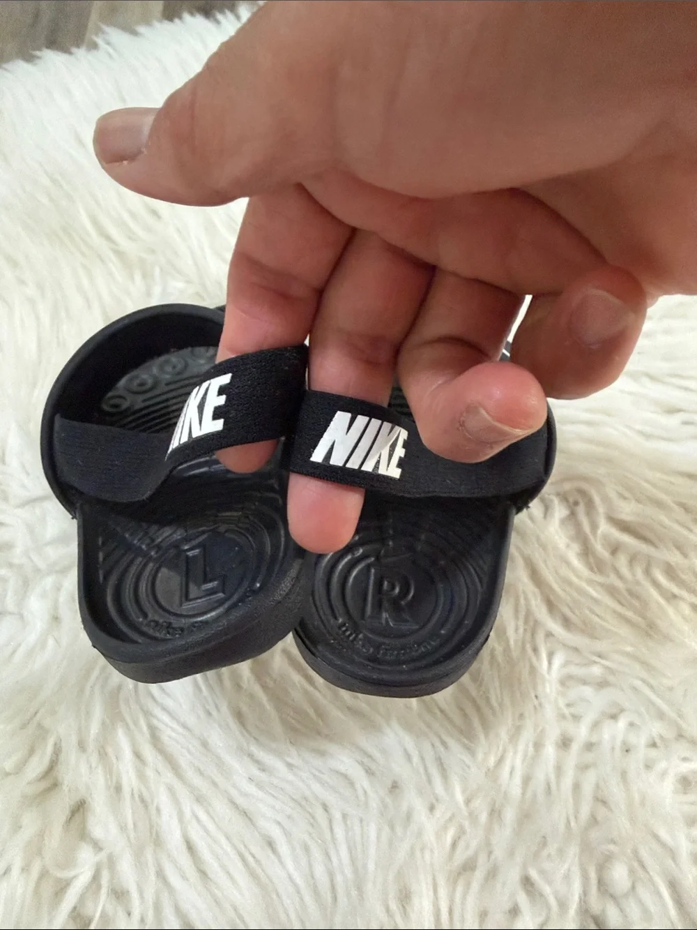 Nike Kids Black Slide Sandals with White Swoosh Logo Size 6